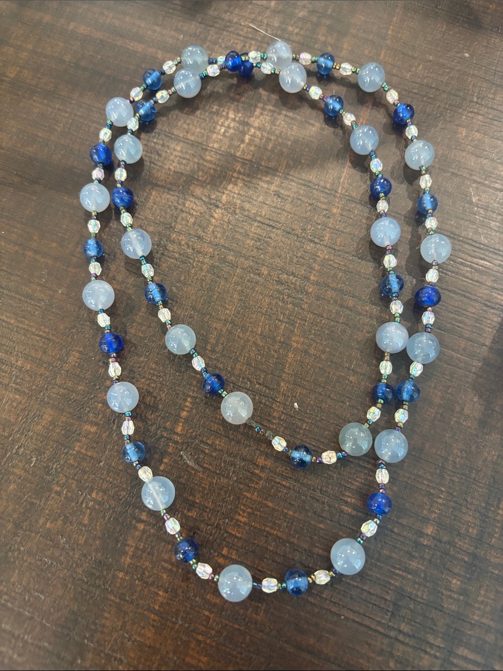 Vintage Multi-Tone Blue Glass Bead Opera Length Necklace